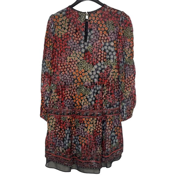 Saylor Talley Dark Floral Metallic Mini Dress Black Red Sz XL Boho Whimsigoth - Picture 2 of 8